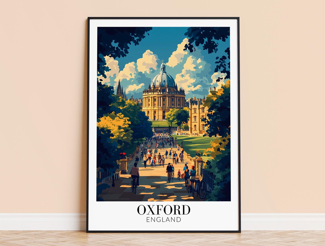 Oxford England Radcliffe Camera Dome Cyclists Street Scene Poster