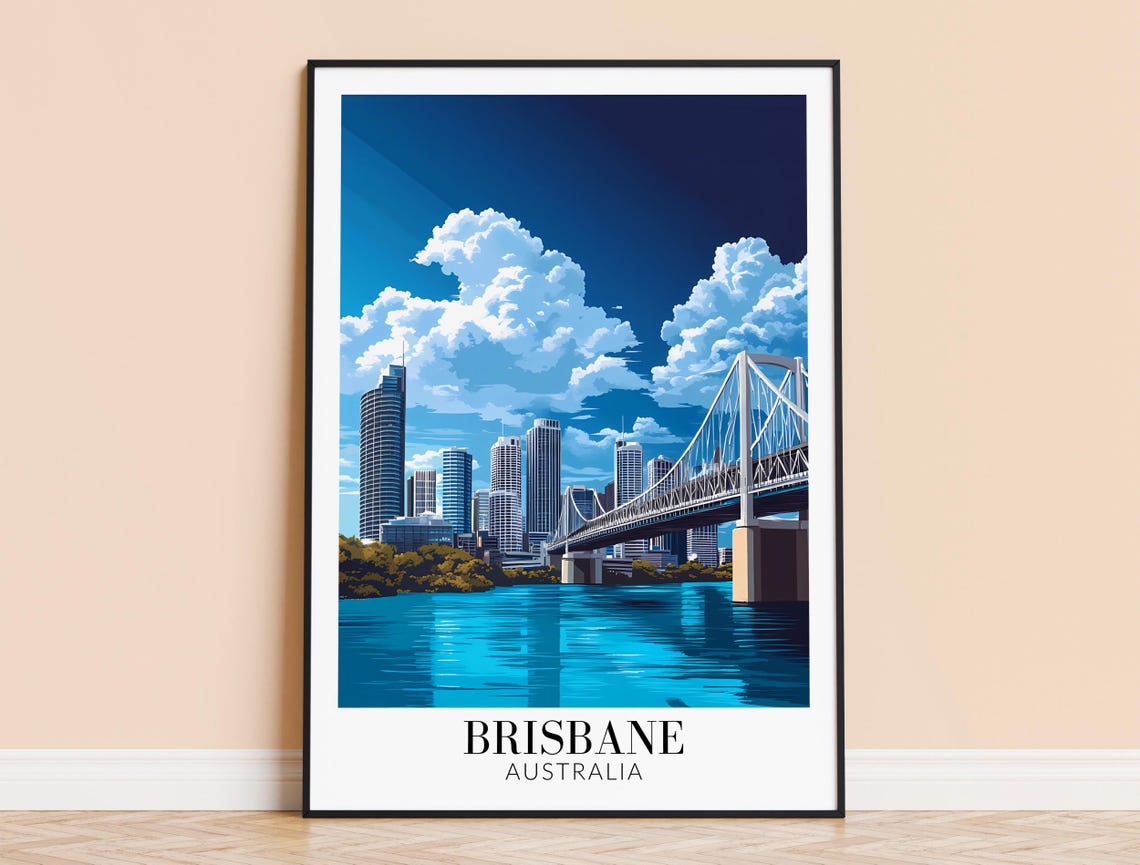 Brisbane Australia Story Bridge River Skyline Daytime Travel Poster