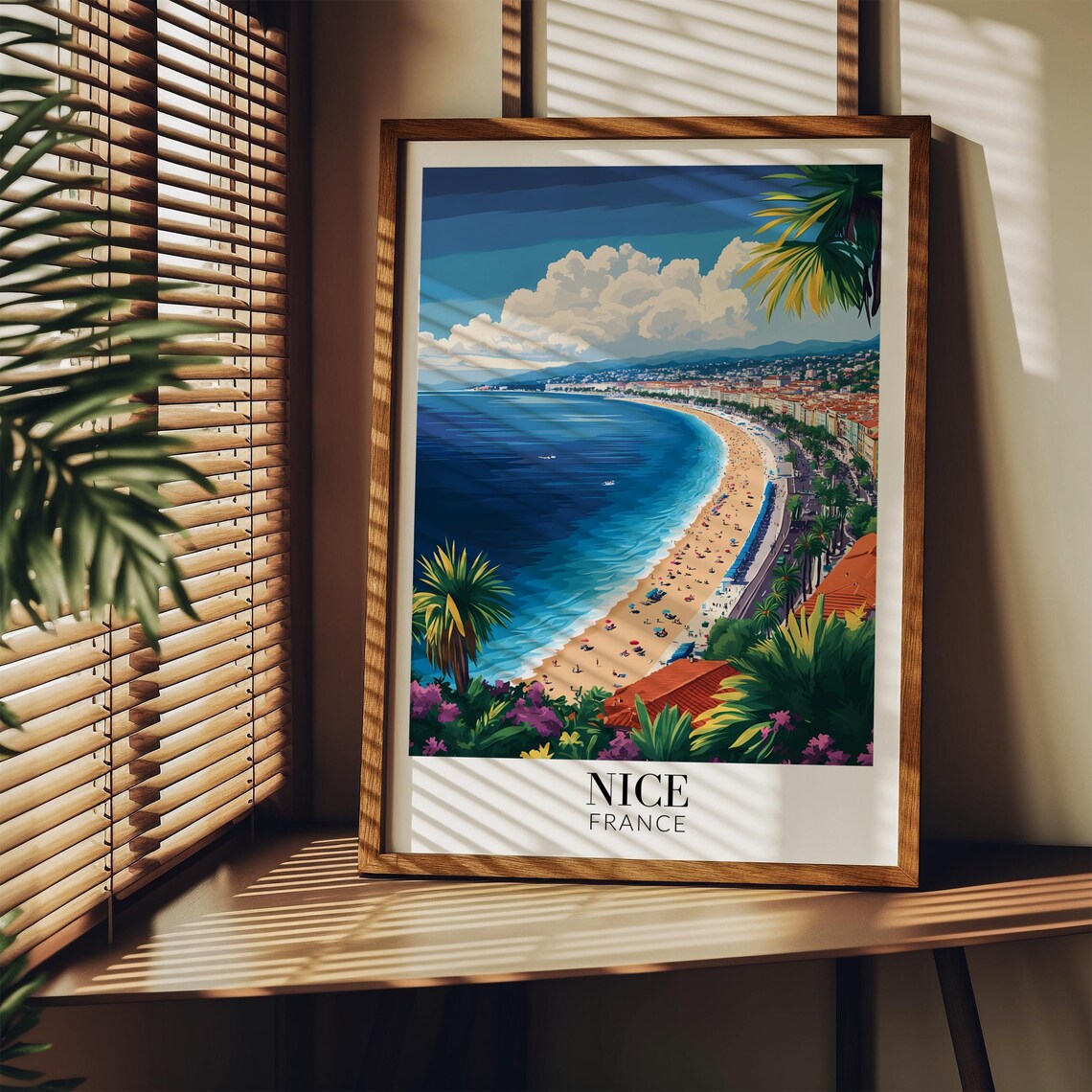 Nice France Curved Beach Bay Palm Trees Riviera Travel Poster - Image 3