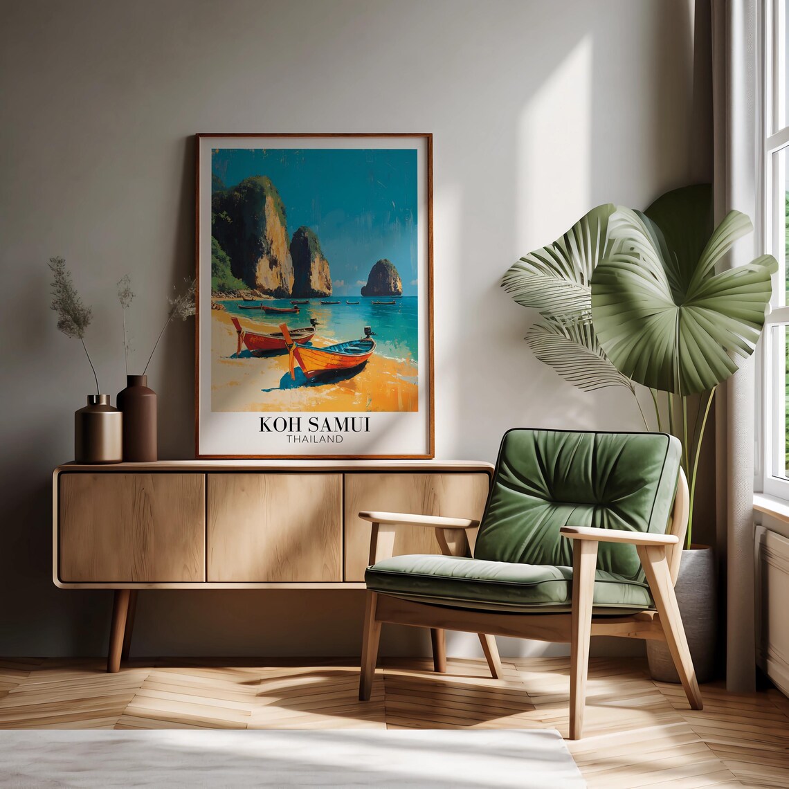 Koh Samui Thailand Longtail Boats and Limestone Karsts Poster - Image 2