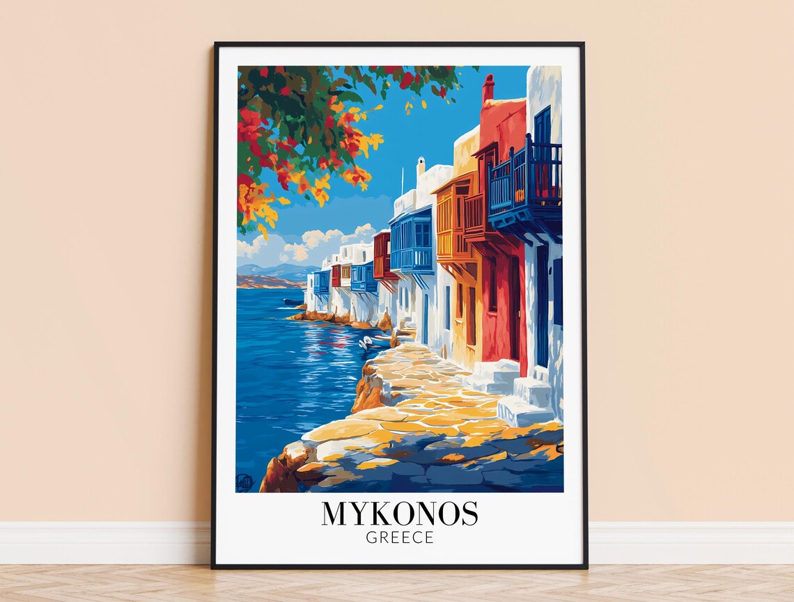 Mykonos Greece Colorful Little Venice Waterfront Travel Poster