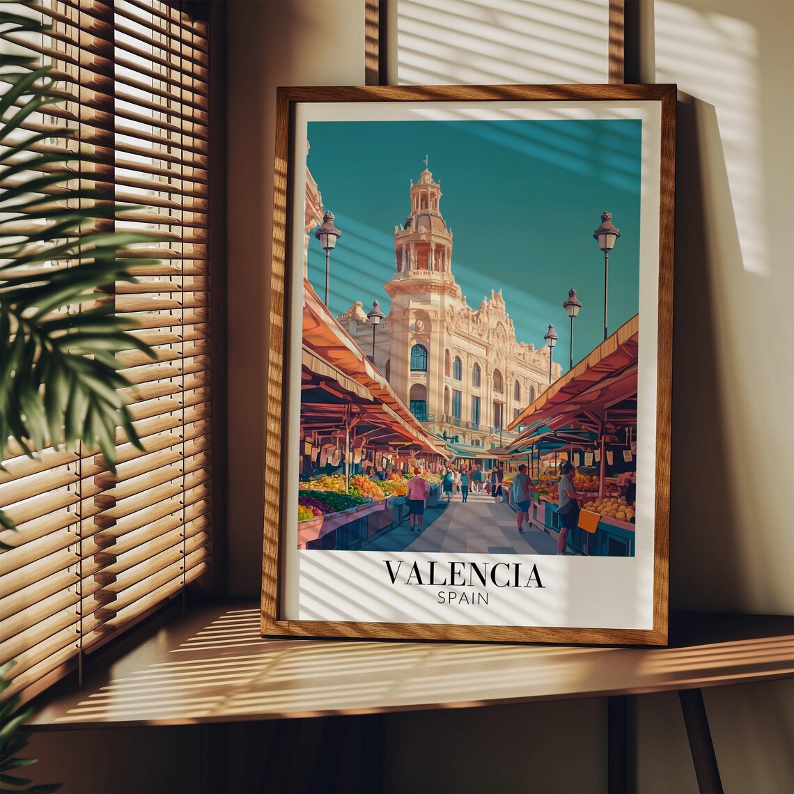 Valencia Spain Bustling Central Market Food Hall Scene Travel Poster - Image 4