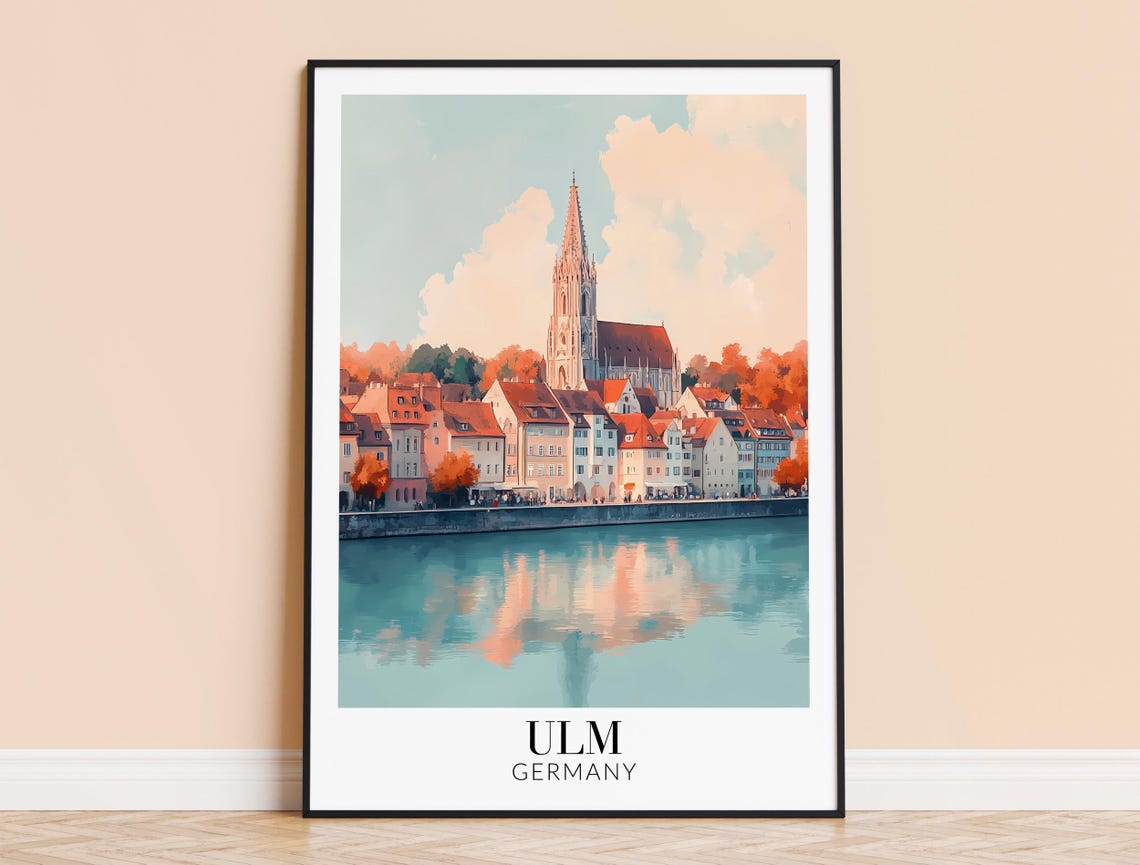 Ulm Germany Minster Cathedral Riverside Reflection Travel Poster