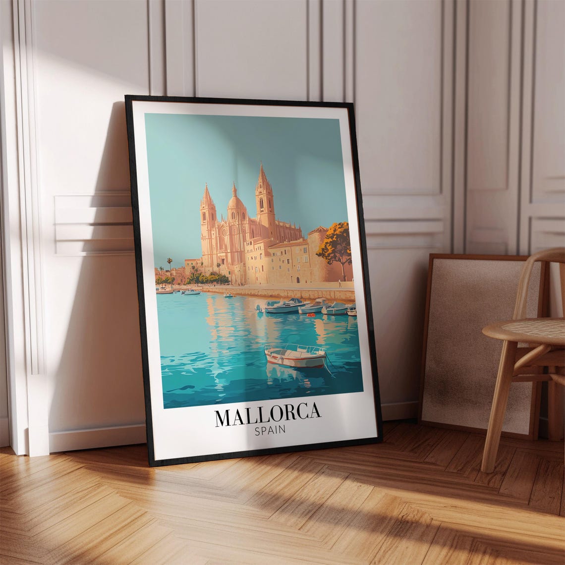 Mallorca Spain Daytime Harbor Poster With Cathedral and Sailboats - Image 3