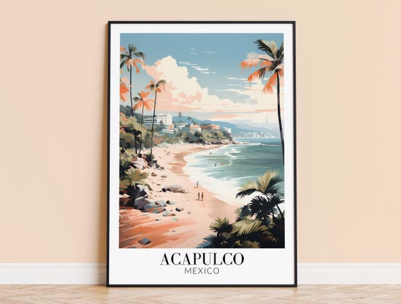 Acapulco Print Mexico Travel Wall Art Beach Poster Home Decor Personalised Gift Framed Or Unframed