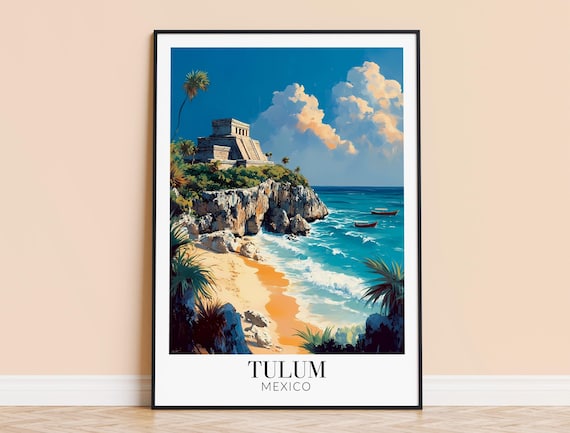 Tulum Mexico Mayan Ruins Caribbean Beach Daytime Travel Poster