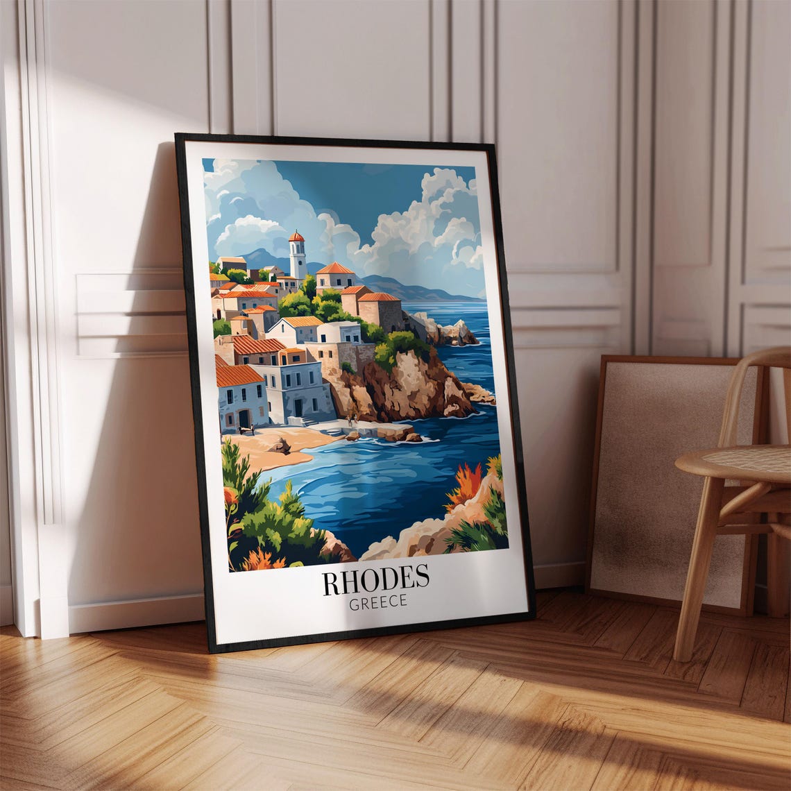 Rhodes Greece Whitewashed Cliffside Aegean Coastal Village Poster - Image 4