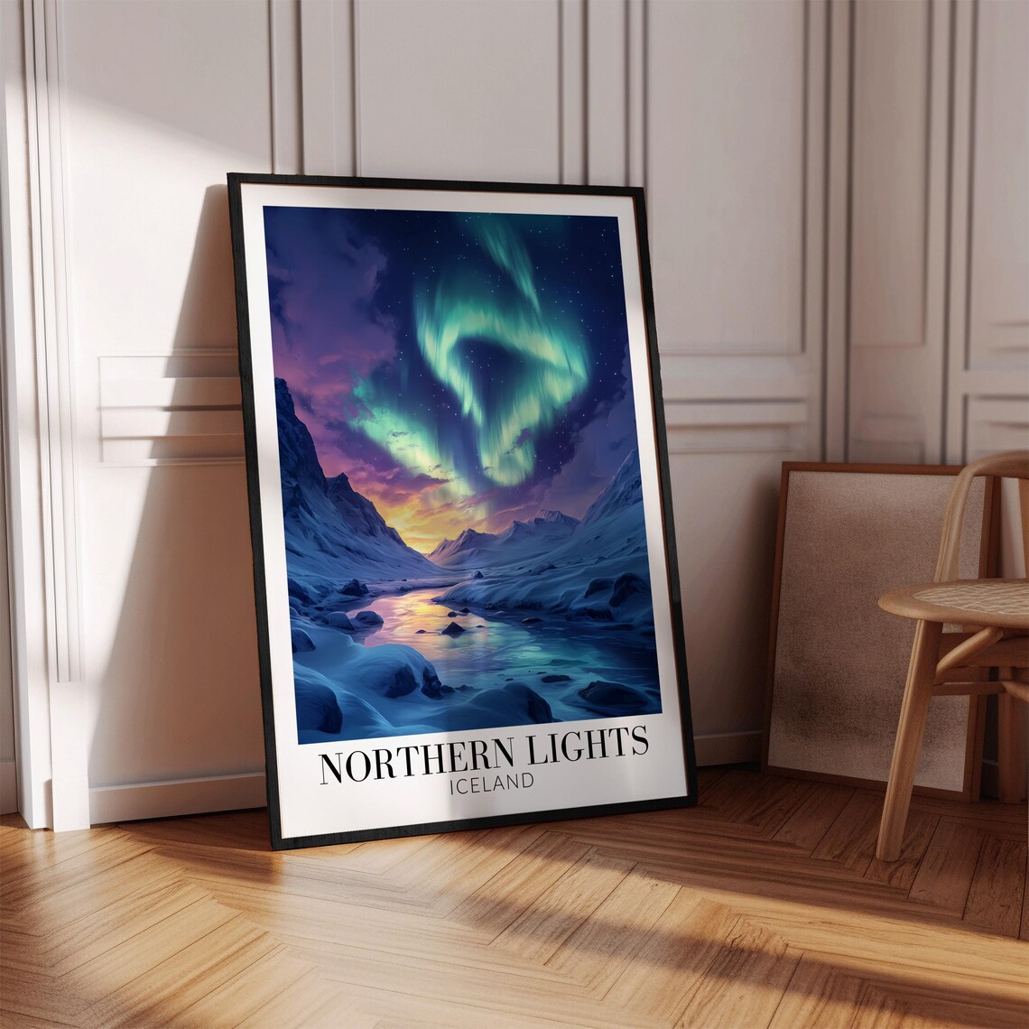 Iceland Northern Lights Aurora Swirl Over Mountain Lake Poster - Image 4