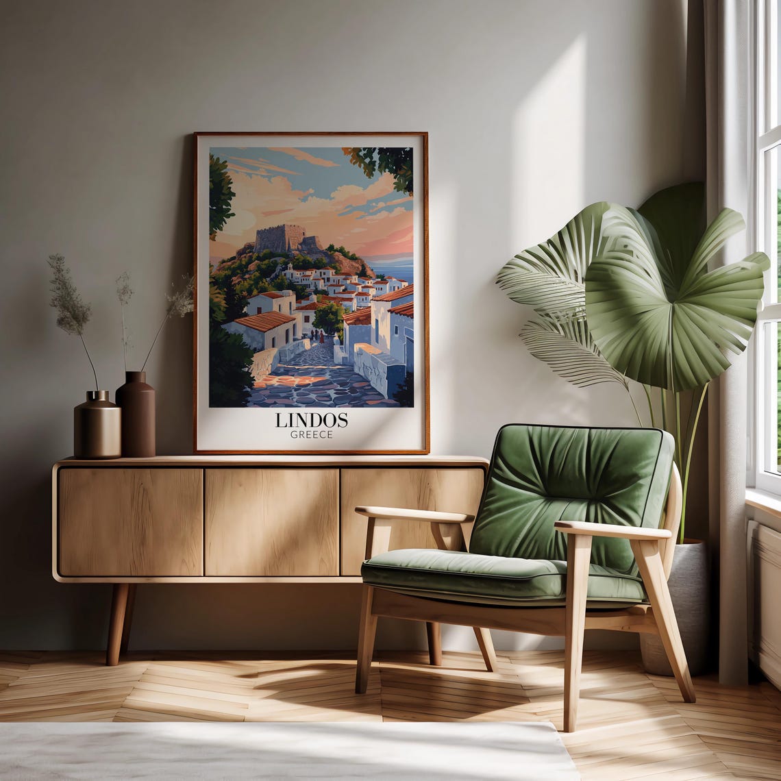 Lindos Greece Acropolis Castle Sunset Village Street Travel Poster - Image 3