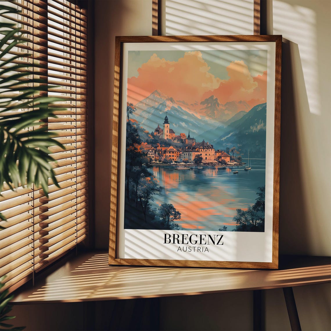 Bregenz Sunset Lake Reflection Pink Clouds Austria Travel Poster - Image 4