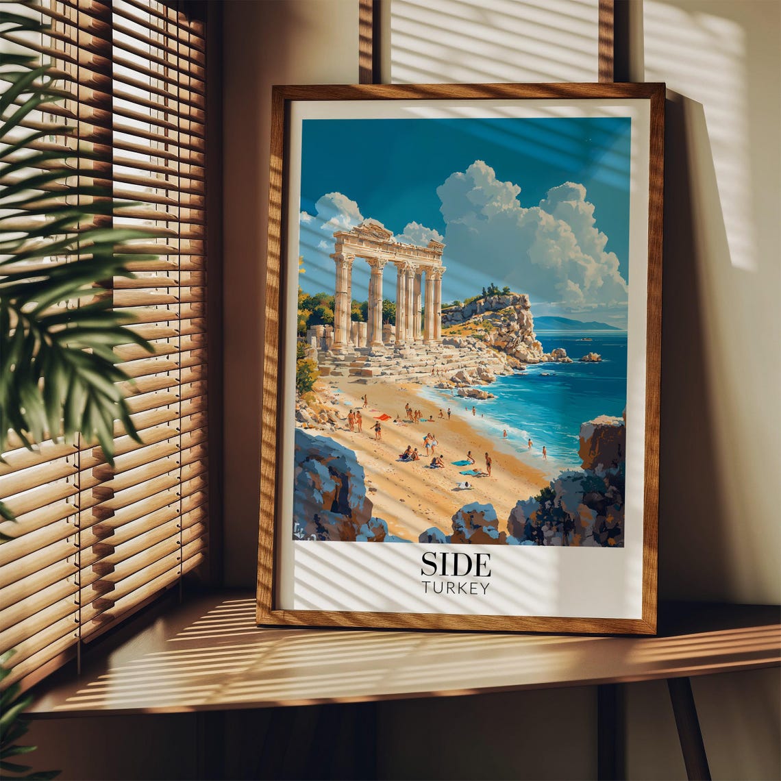 Side Turkey Ancient Temple Ruins Sandy Beach Bright Day Travel Poster - Image 3