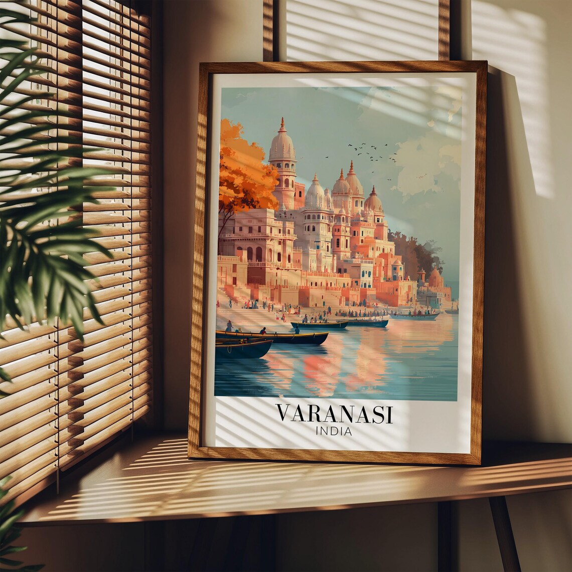 Varanasi India Daytime Ghats Temple Skyline Vintage Travel Poster - Image 3