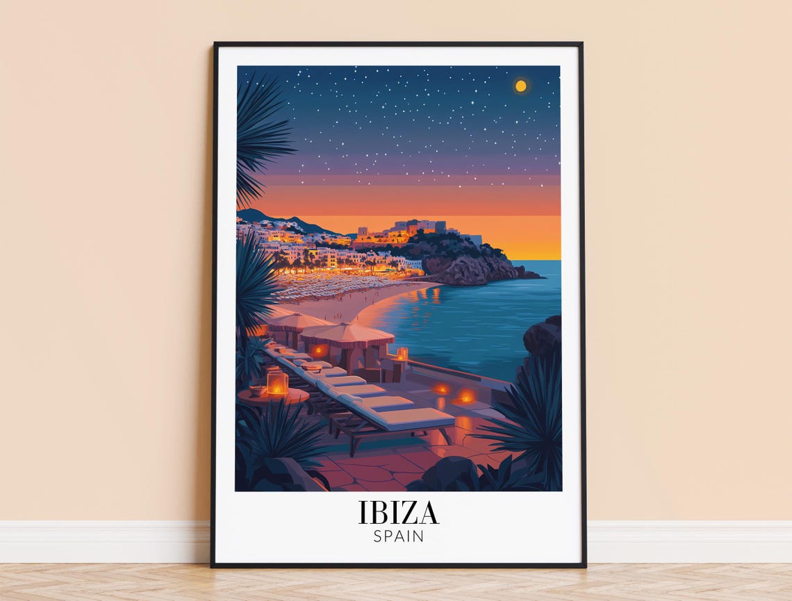 Golden Hour Ibiza Spain Sunset Beachfront Lounge Glow Poster