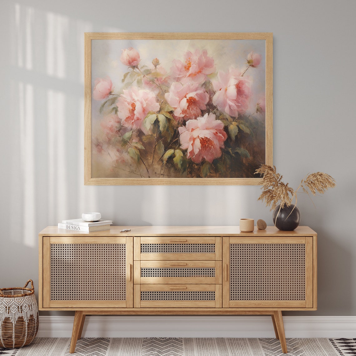 Pink Peonies Oil Painting Moody Pink Peonies Painting Vintage Art Print Flower Print Farmhouse Decor Wall Art Wall Decor - Image 2