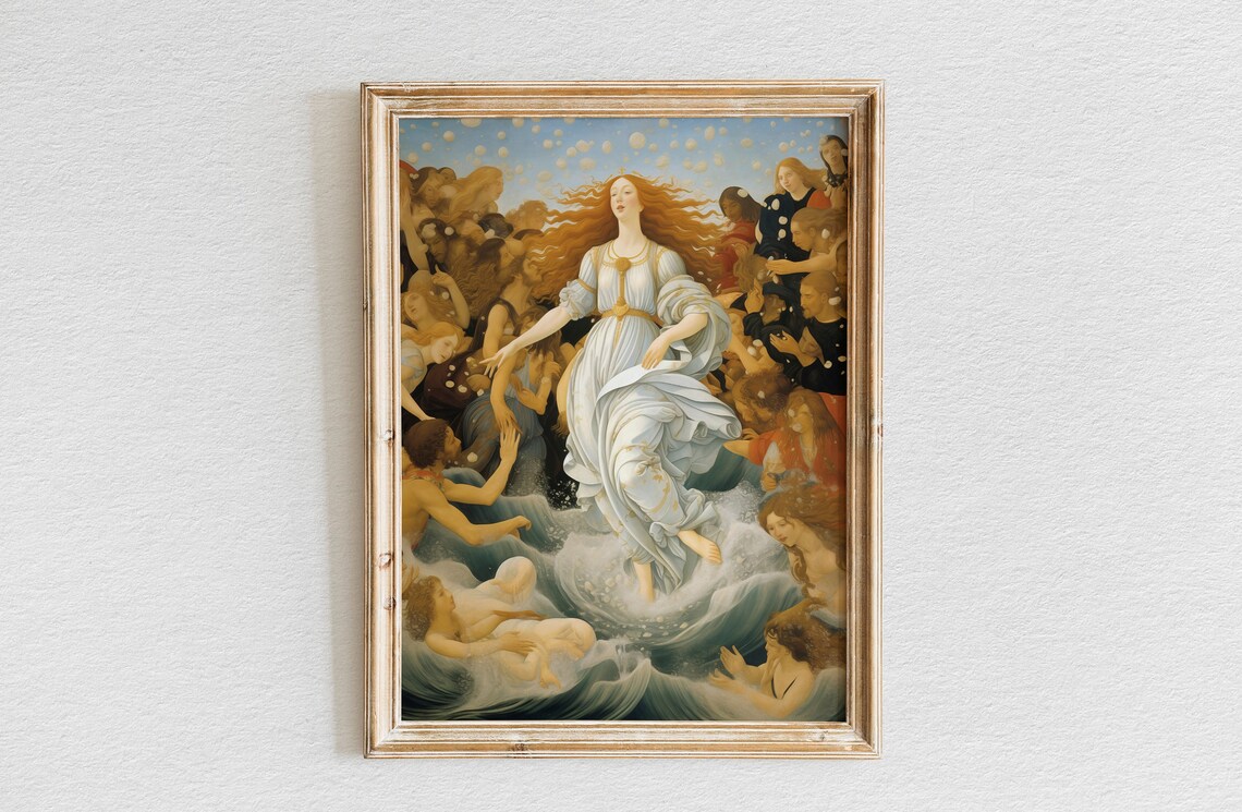 Goddess of Love Emerging From Waves Renaissance Oil Art Poster