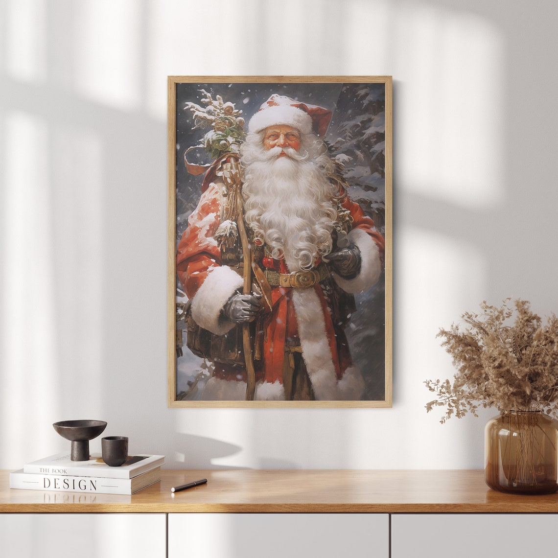 Santa Claus With Toy Sack Staff Snowy Night Christmas Poster - Image 2