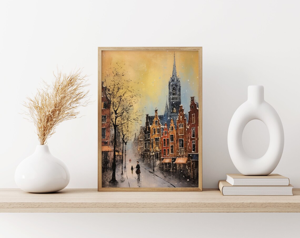 Amsterdam Canal Gabled Houses Church Tower Winter Sunset Poster - Image 3