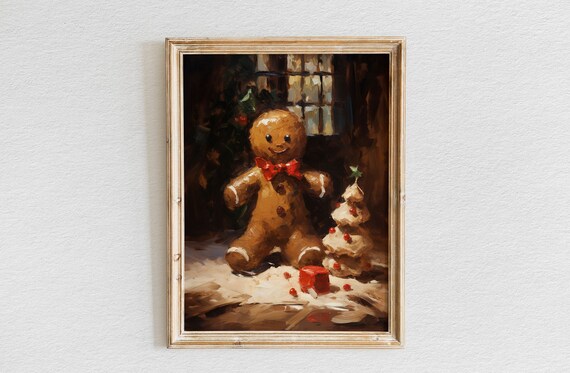 Sweet Gingerbread Man Red Bow Tie Cozy Christmas Kitchen Poster