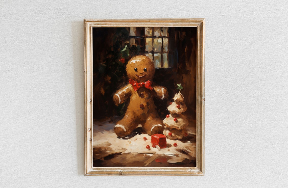 Sweet Gingerbread Man Red Bow Tie Cozy Christmas Kitchen Poster