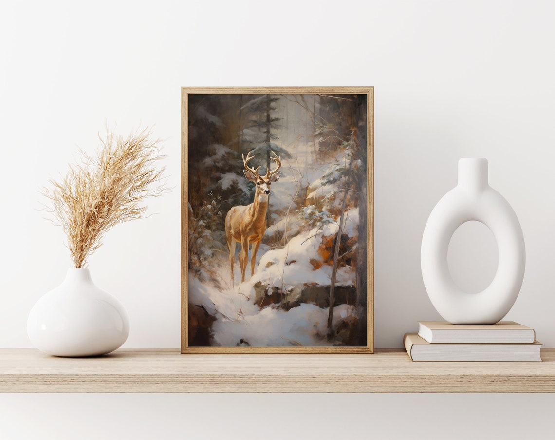 White Tailed Deer Snowy Forest Winter Wildlife Portrait Poster - Image 3