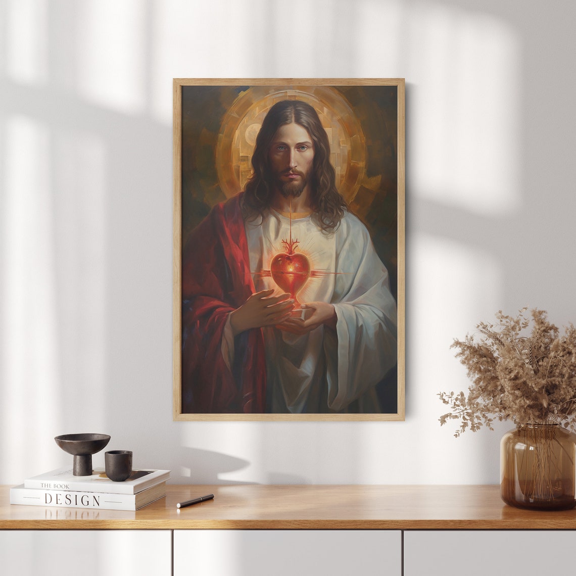 Oil Painting Of Jesus With Sacred Heart Jesus Wall Art Christian Wall Art Jesus Painting Wall Art Jesus Print Bible Verse - Image 2