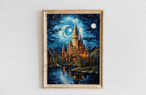 Enchanted Hogwarts Van Gogh Inspired Oil Painting Wizarding Inspired Print Hogwart Poster Wizard Magic Castle Magical Wizard School