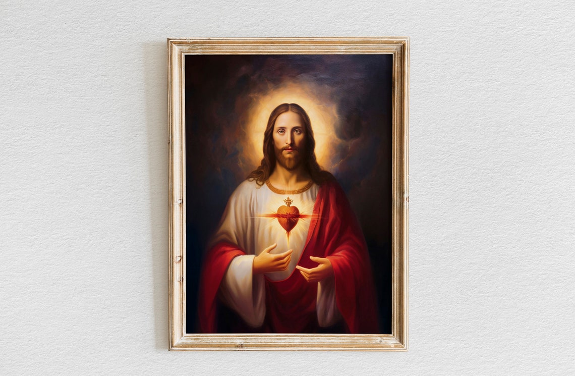 The Most Sacred Heart Of Jesus Oil Painting Jesus Wall Art Christian Wall Art Jesus Painting Wall Art Bible Verse
