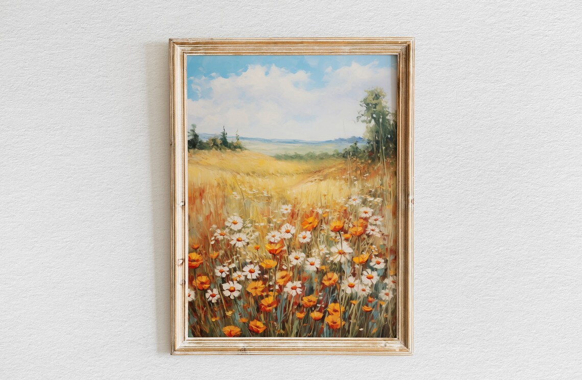 Wildflower Meadow Golden Field Impressionist Nature Art Poster