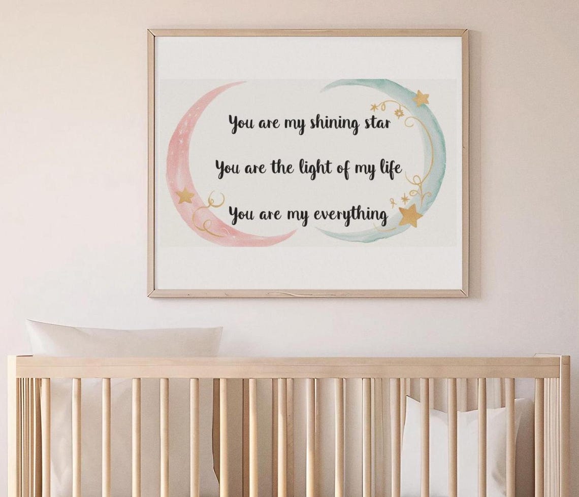 You Are My Shining Star Moon Watercolor Script Nursery Print
