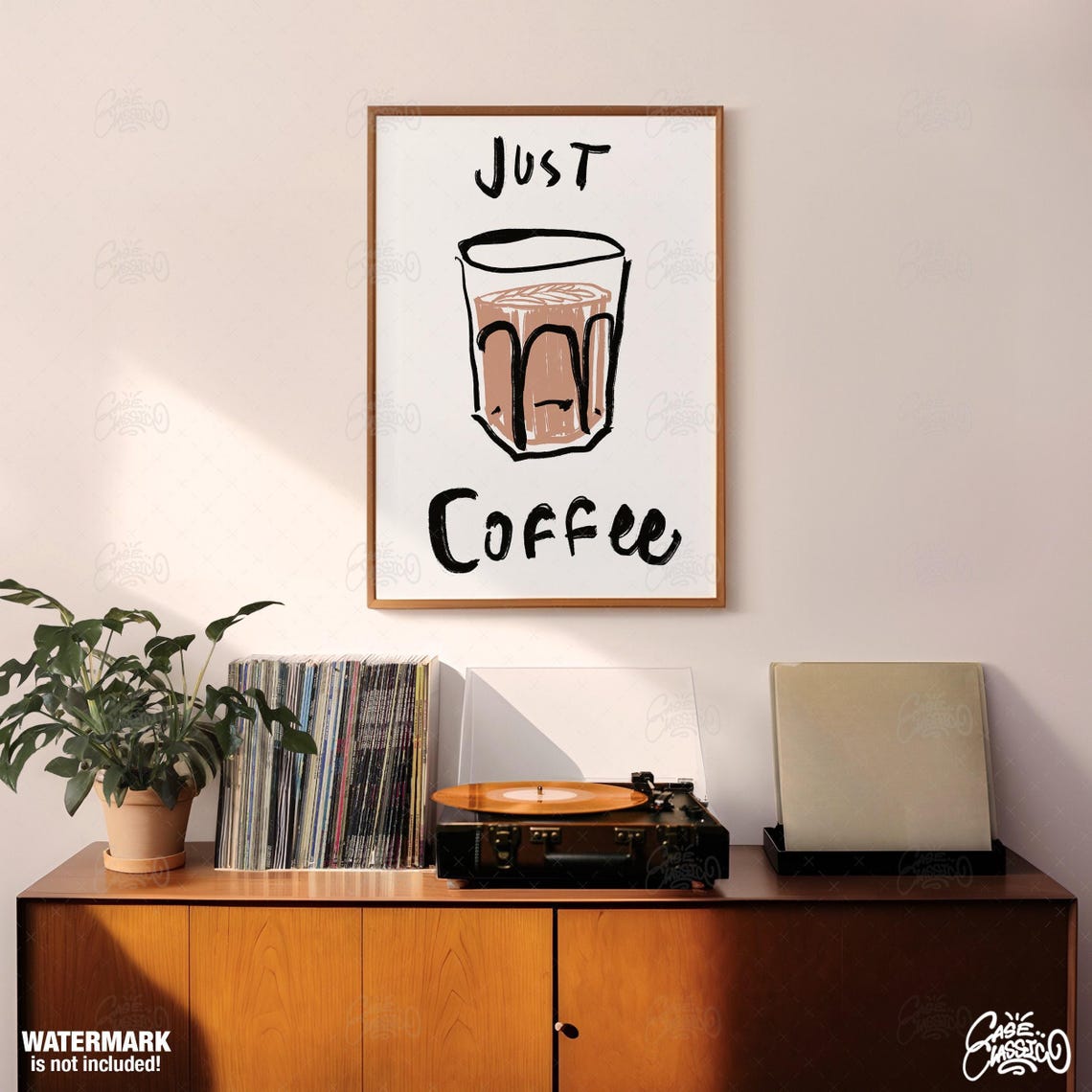 Just Coffee Hand Drawn Latte Glass Sketch Minimalist Cafe Wall Art - Image 3