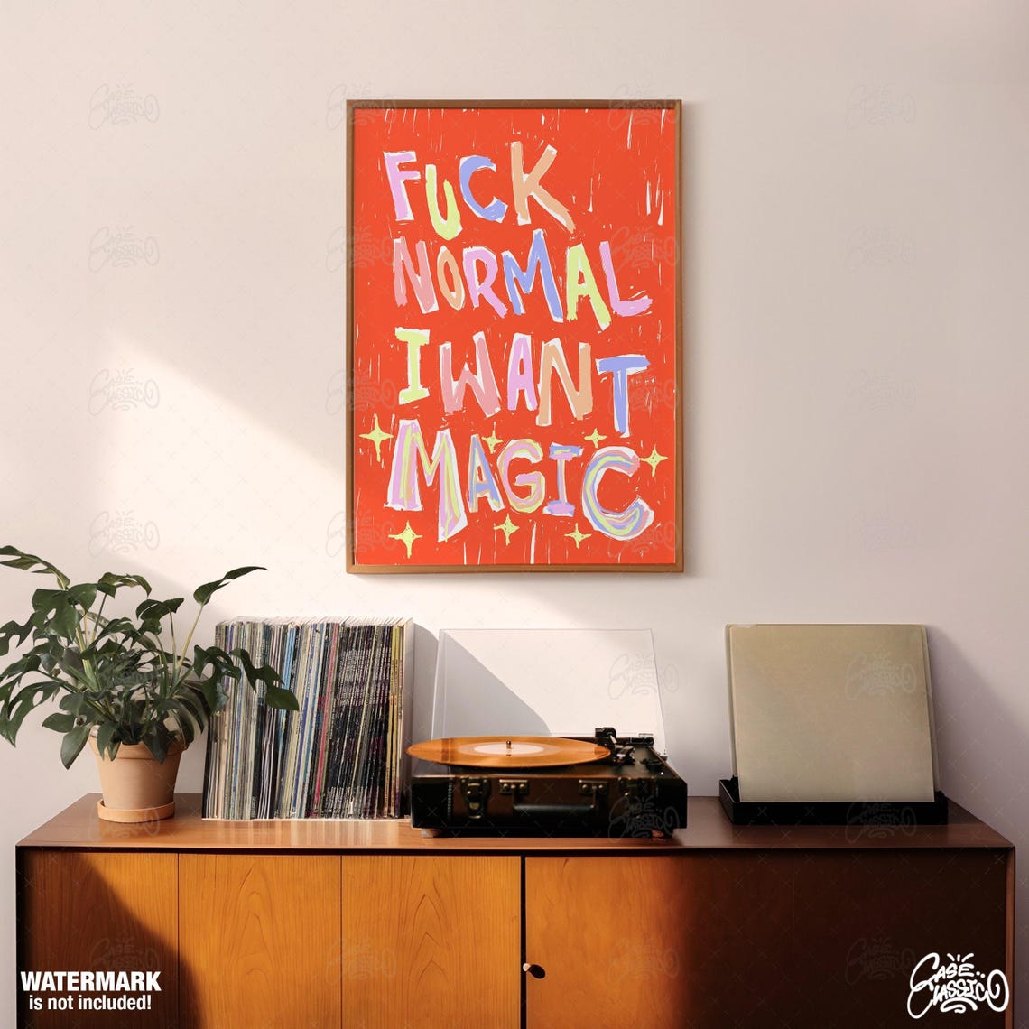 Fuck Normal I Want Magic Poster in Pastel Letters on Bright Orange - Image 3