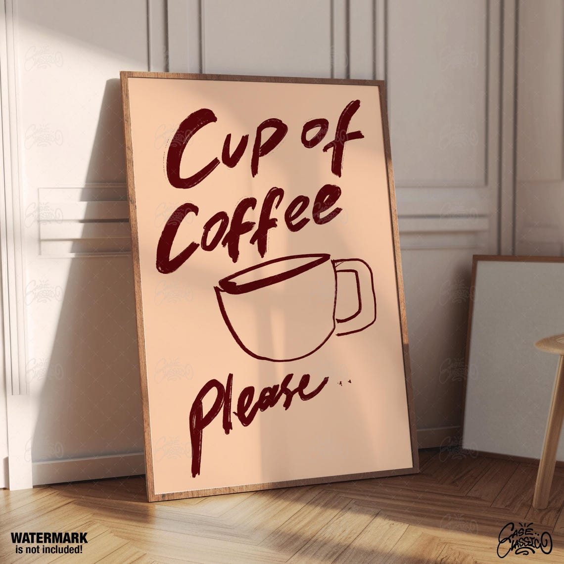 Cup of Coffee Please Brown Hand Lettered Cafe Kitchen Poster - Image 2