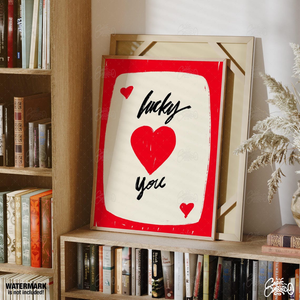 Lucky You Red Hearts Vintage Playing Card Style Romantic Love Poster - Image 2