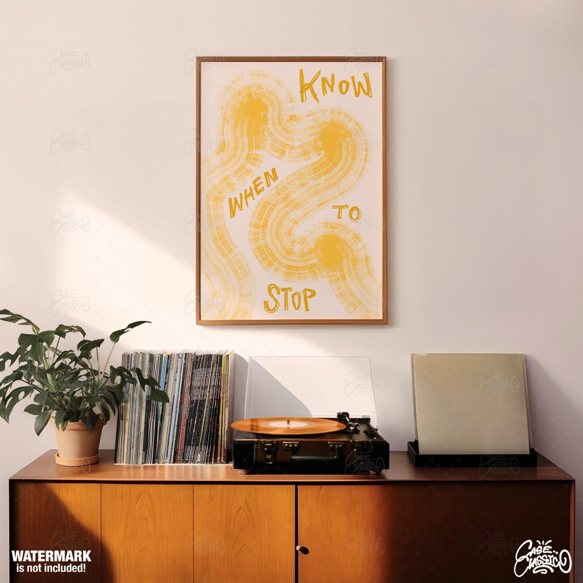 Know When To Stop Golden Yellow Swirl Abstract Typography Quote Poster - Image 3