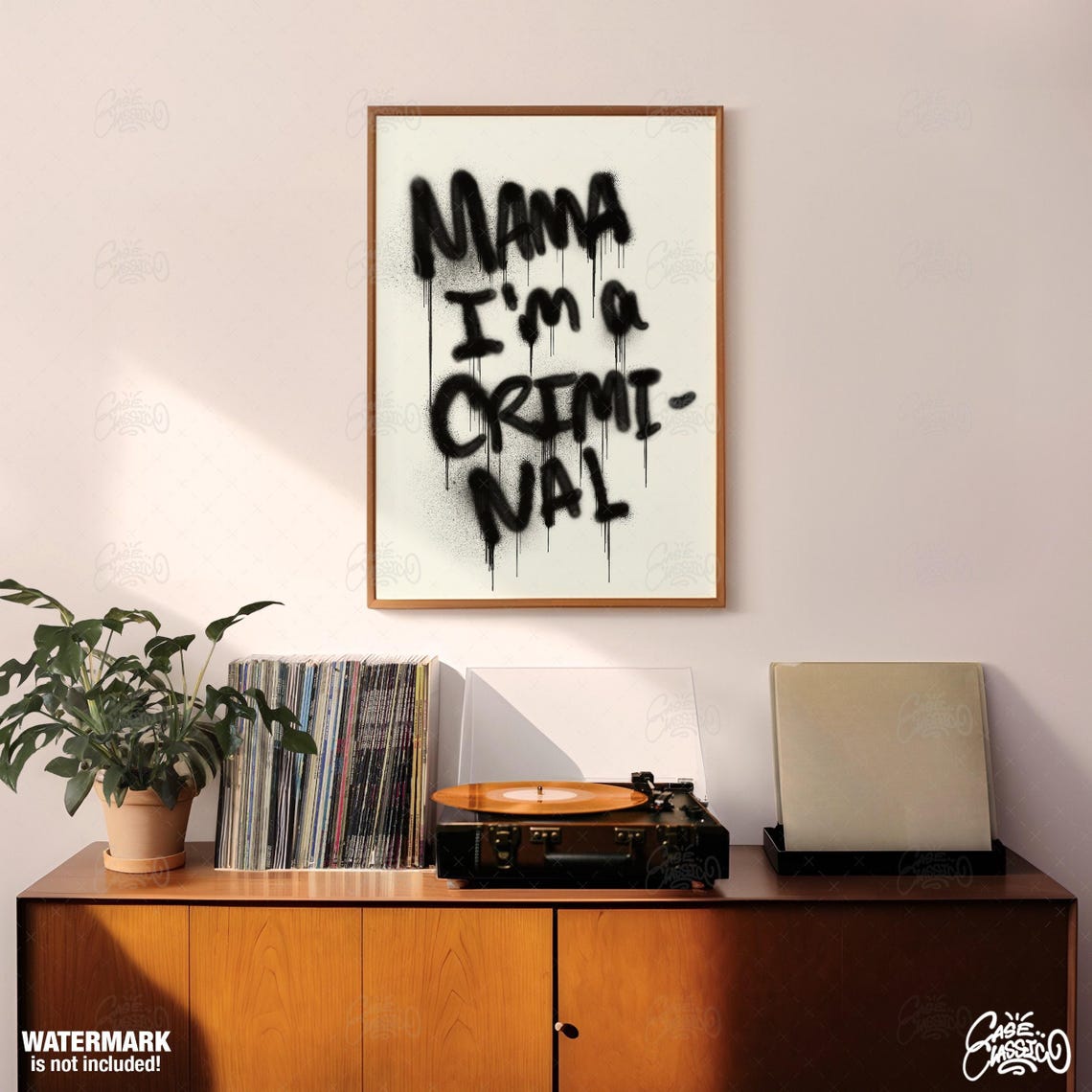 Mama I Am a Criminal Black Spray Paint Graffiti Poster on White - Image 2