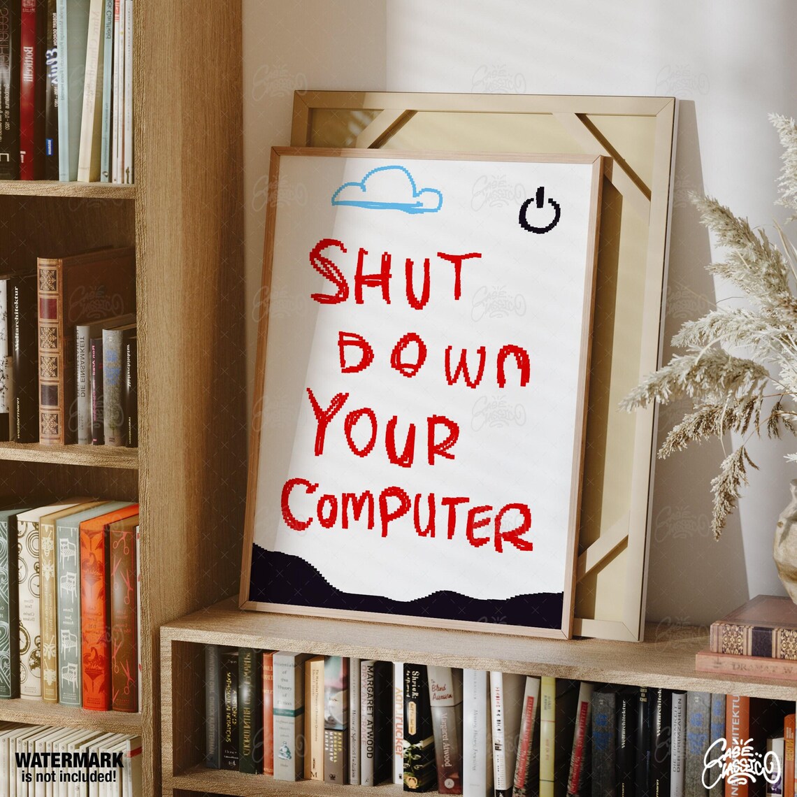 Shut Down Your Computer Red Pixel Letter Tech Office Poster for Programmers