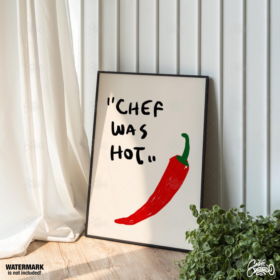 Chef Was Hot Chili Pepper Funny Illustrated Kitchen Art Poster - Image 3