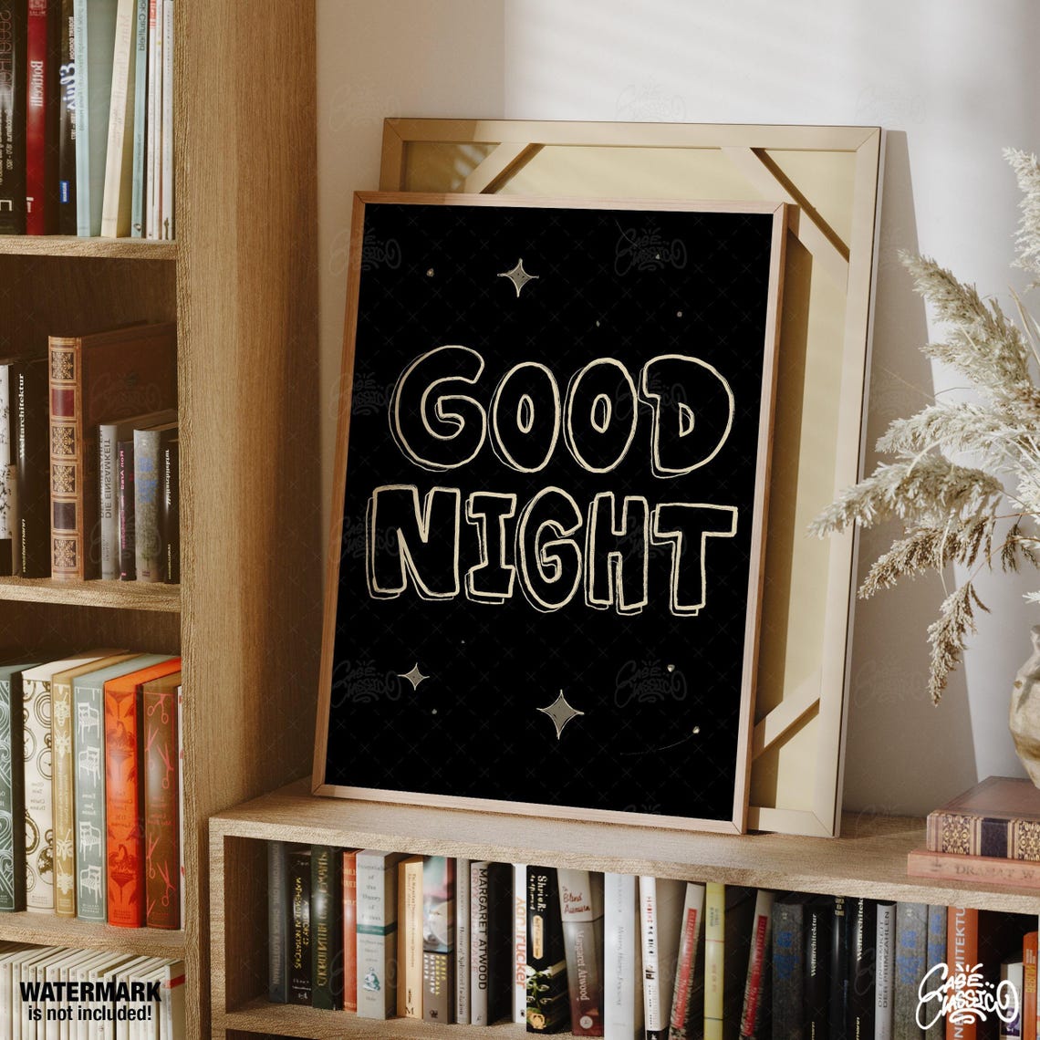 Good Night Bubble Letter Starry Night Sky Bedroom Wall Poster