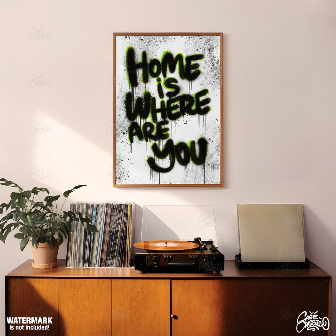 Home Is Where Are You Green Dripping Graffiti Street Art Quote Poster - Image 3