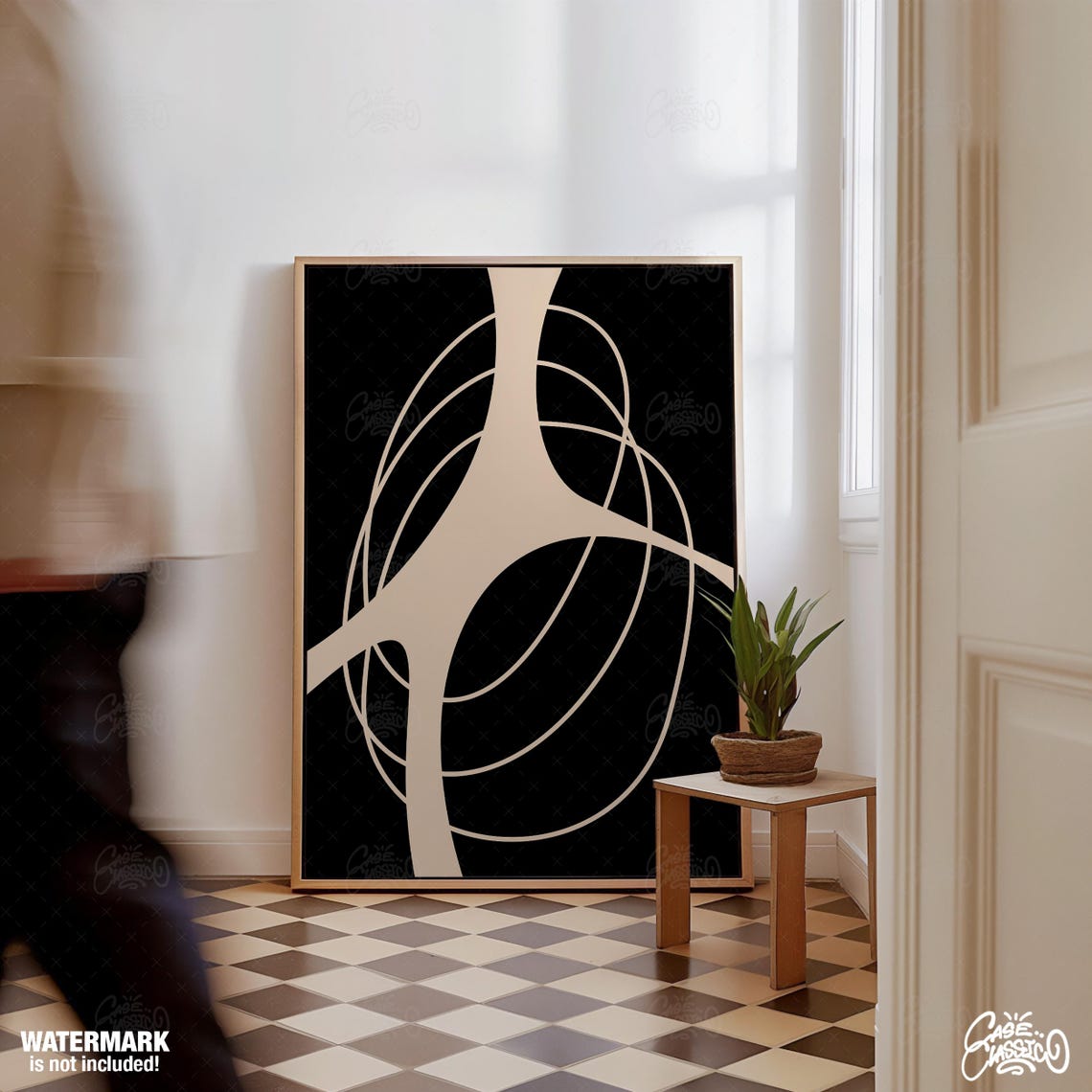 Beige Black Geometric Curve Abstract Minimalist Modern Wall Art - Image 2