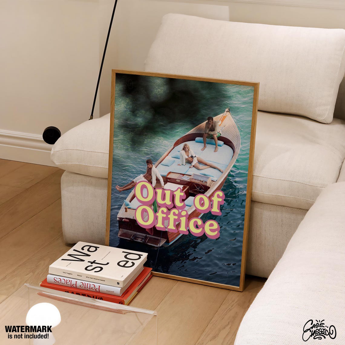 Out of Office Aerial Boat Photo Poster Over Bright Turquoise Water