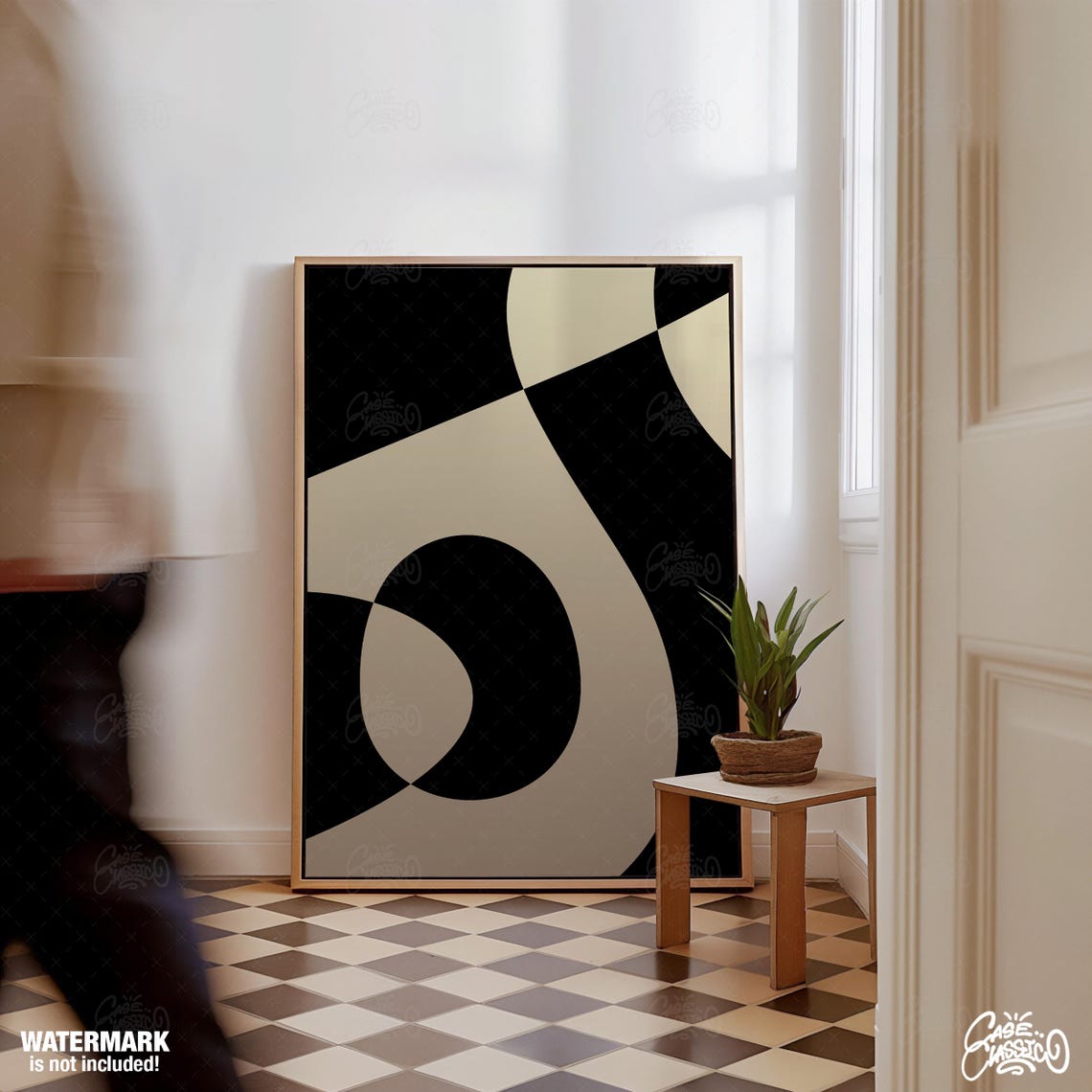 Elegant Black Cream Swirling Ribbons Graphic Abstract Art Poster - Image 3