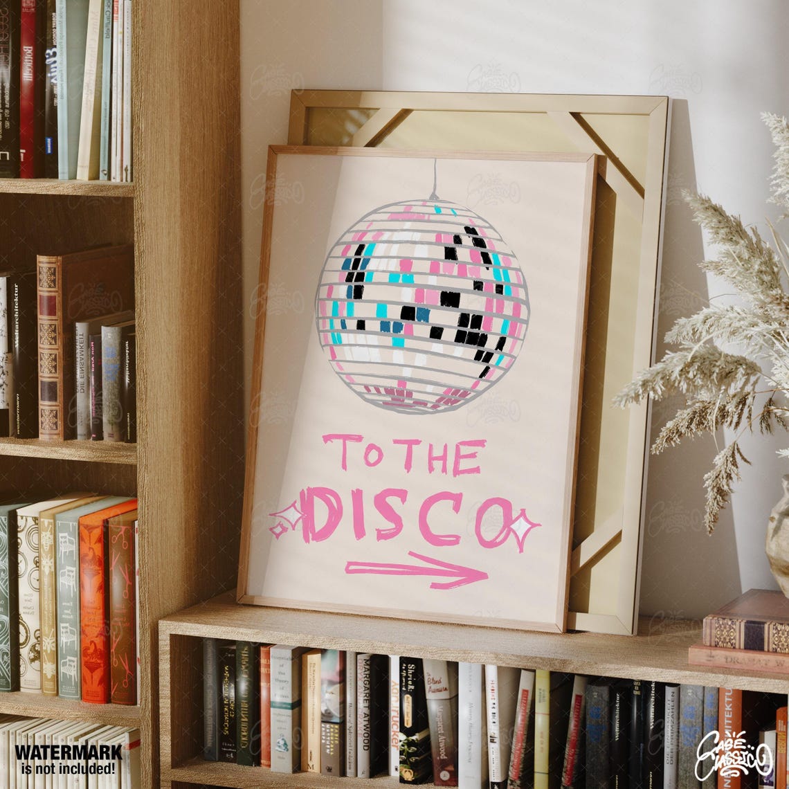 To The Disco Pink Arrow Poster With Retro Sparkle Mirror Ball Art - Image 2