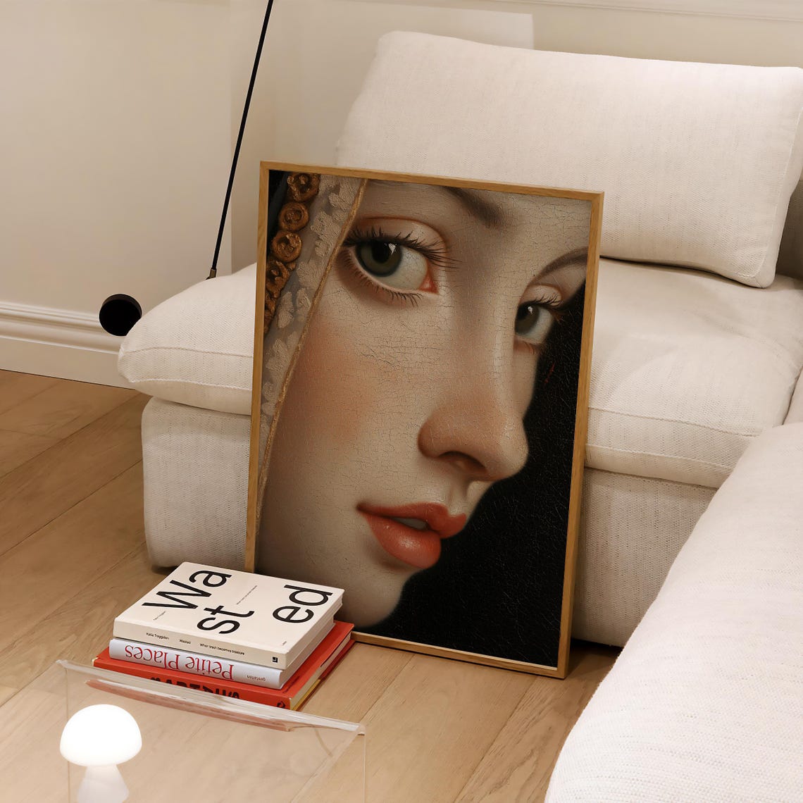 Renaissance Woman's Gaze Gold Veil Oil Painting Detail Poster