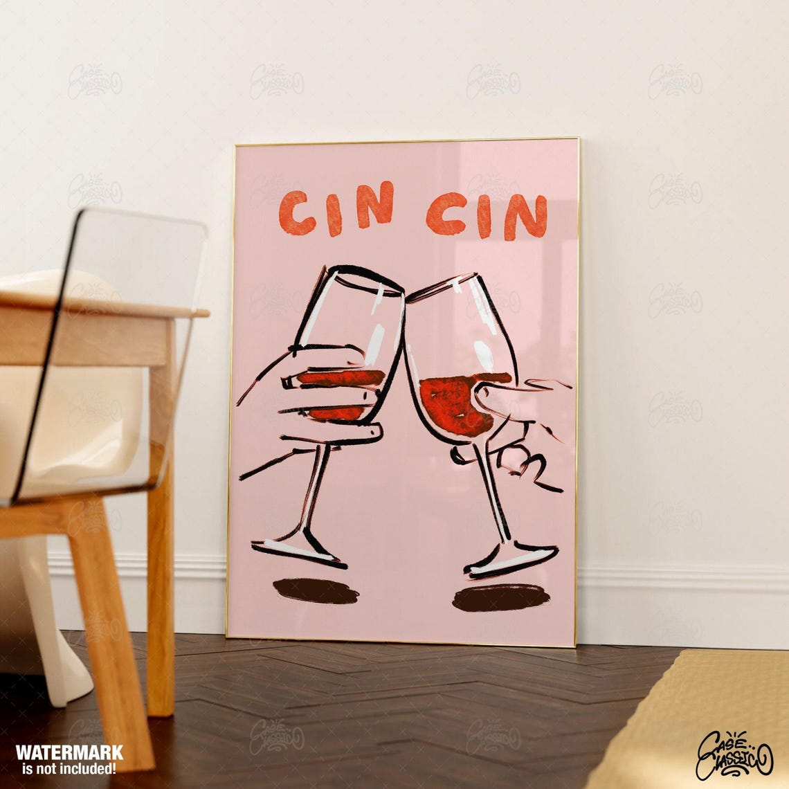 Cin Cin Cheers Pink Hands Clinking Wine Glasses Party Poster
