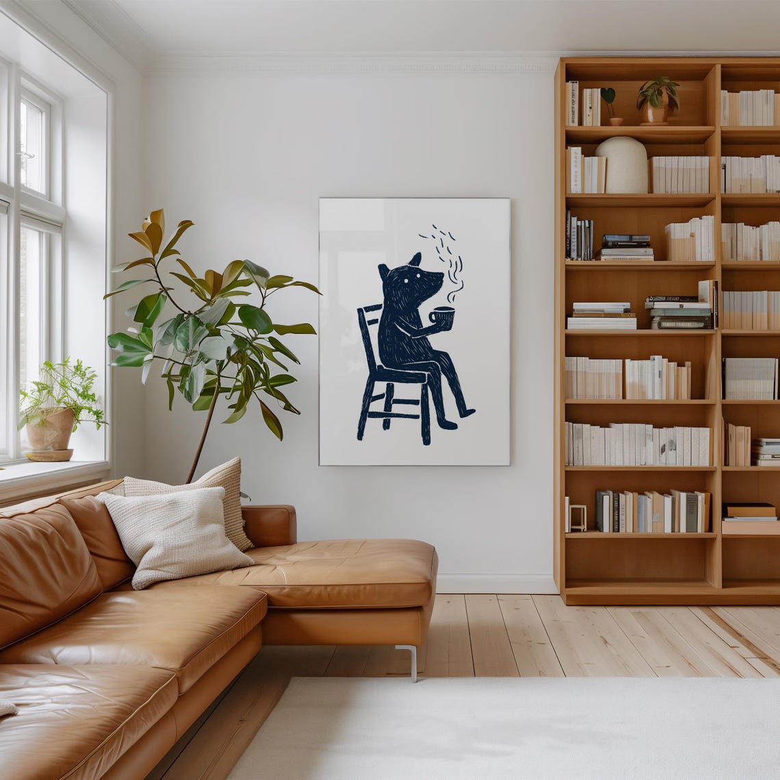 Black Dog Drinking Coffee Funny Hand Drawn Ink Sketch Animal Poster - Image 2