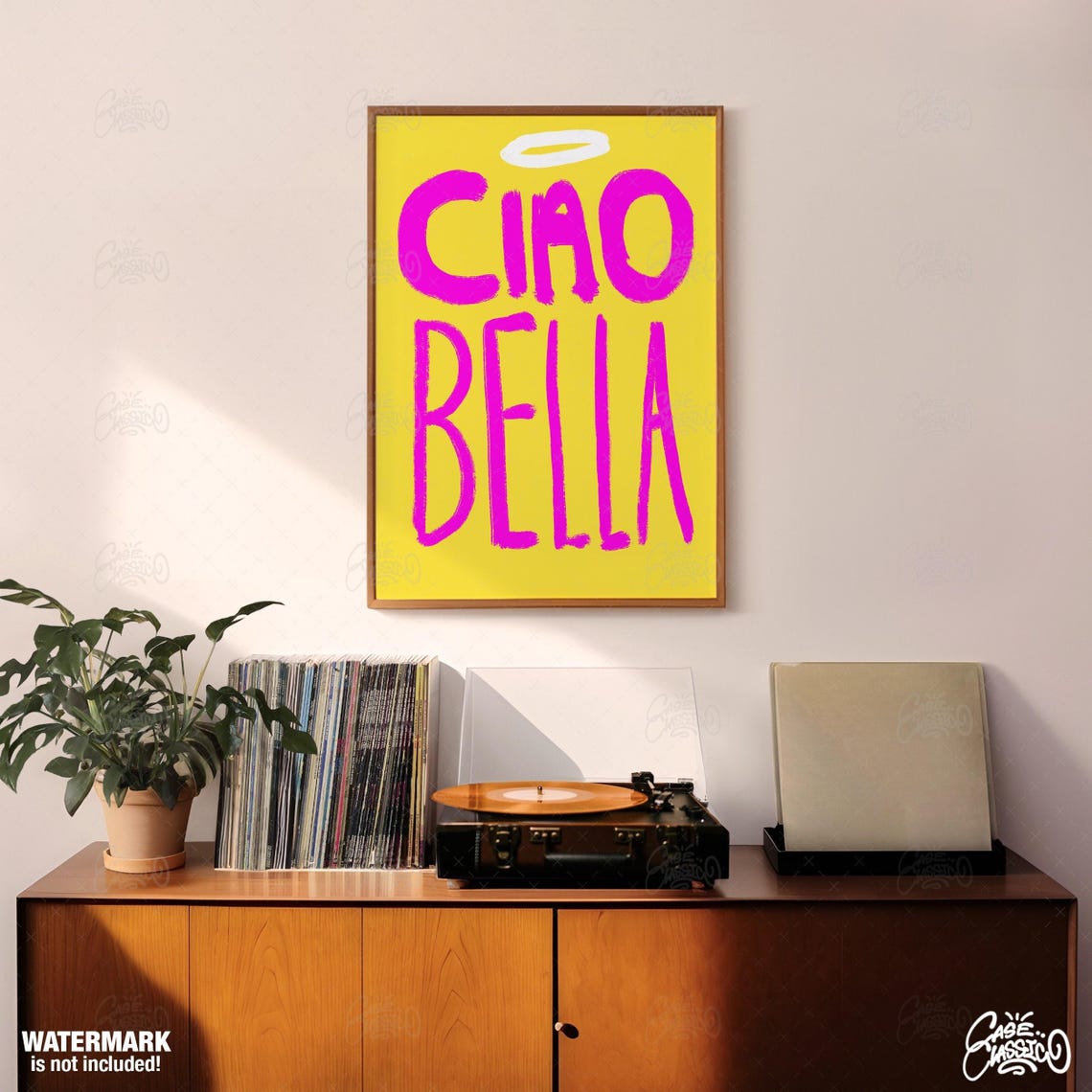 Ciao Bella Pink Graffiti Script Sunshine Yellow Halo Wall Poster - Image 2
