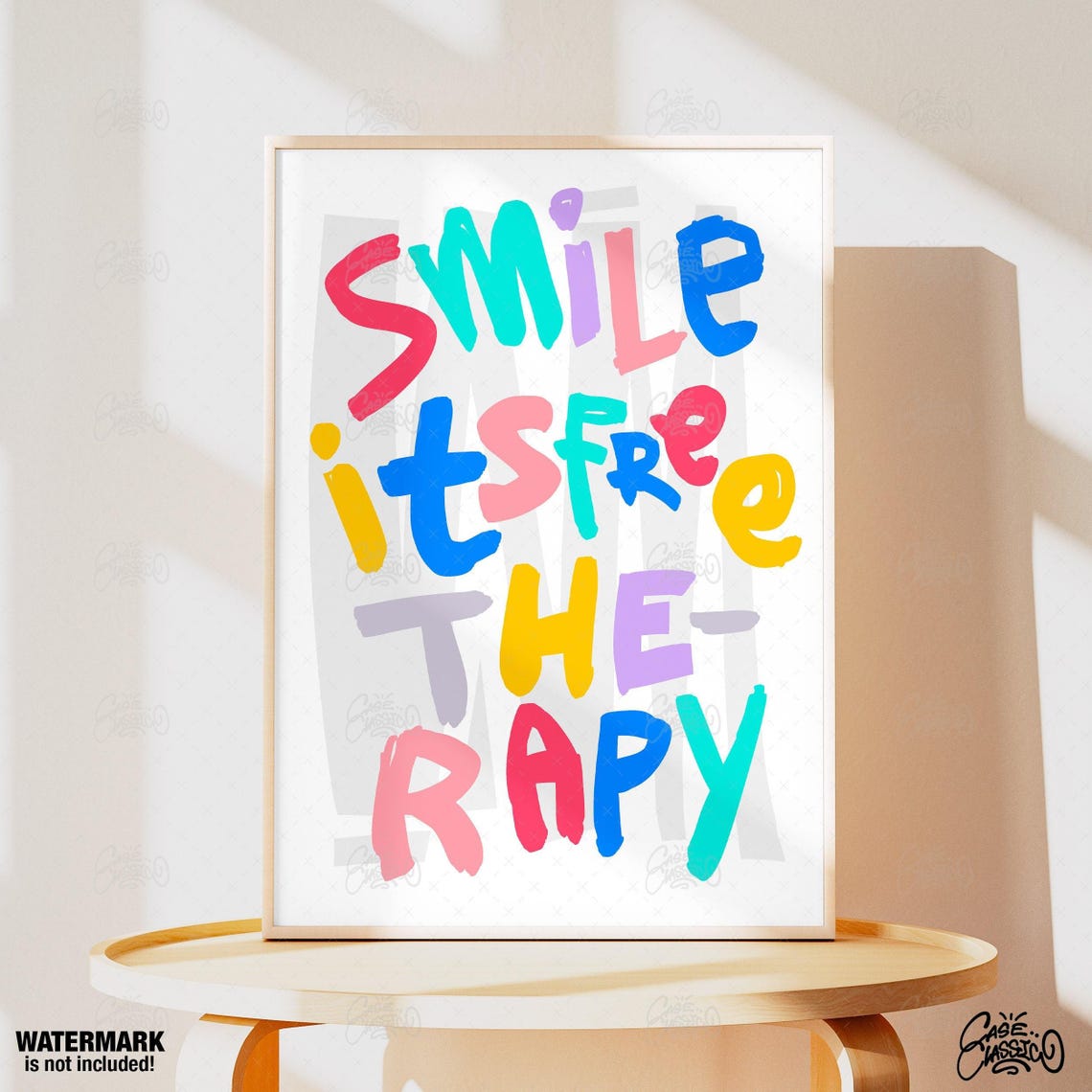 Smile Its Free Therapy Multicolor Hand Lettered Typography Poster - Image 3