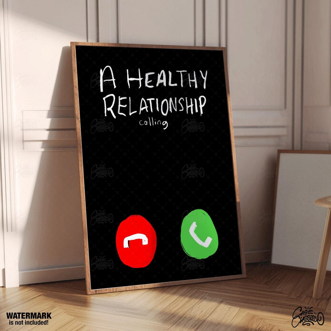 A Healthy Relationship Calling Funny Poster With Phone Icons on Black - Image 3