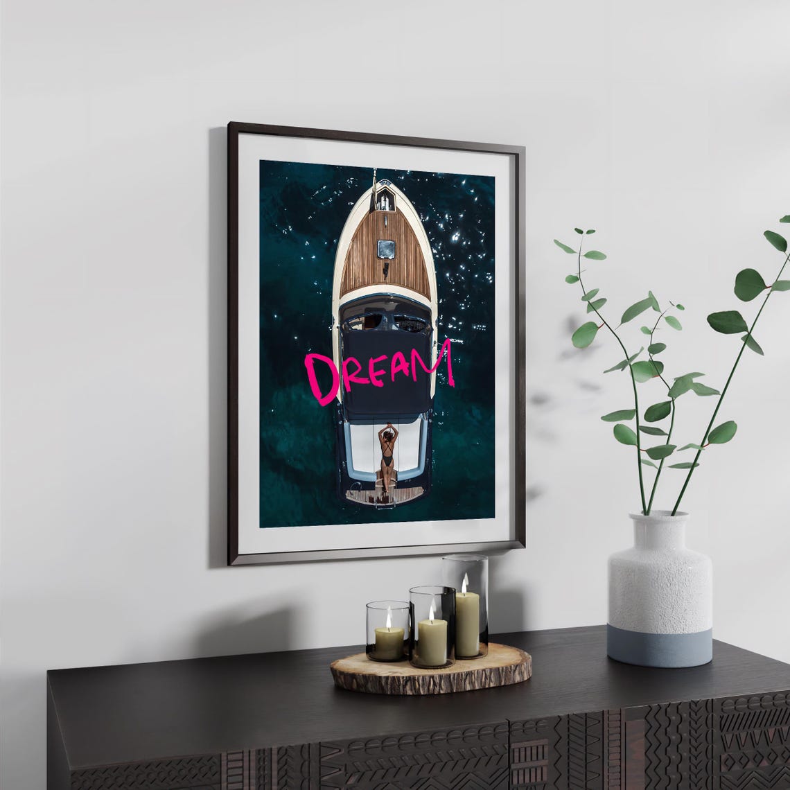 Dream Pink Script Aerial Yacht La Dolce Vita Luxury Photography Poster - Image 3